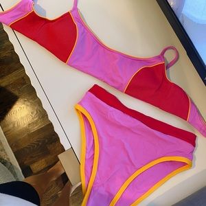 Frenchi Bottom & Gigi Bikini Top- Size S in Bright Fuchsia Lipstick Red Mango